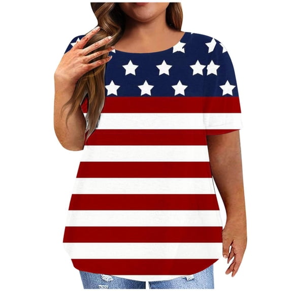 Patlollav Independence Day Plus Size Tshirt For Women Tunic Tops Loose Fit American Flag Holiday Tee Shirts Summer Casual Patriotic Tee