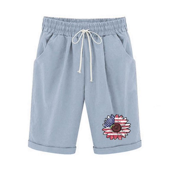 Patlollav Independence Women Casual Shorts Drawstring Comfy Elastic Waist Shorts Summer Pull On Shorts with Pockets