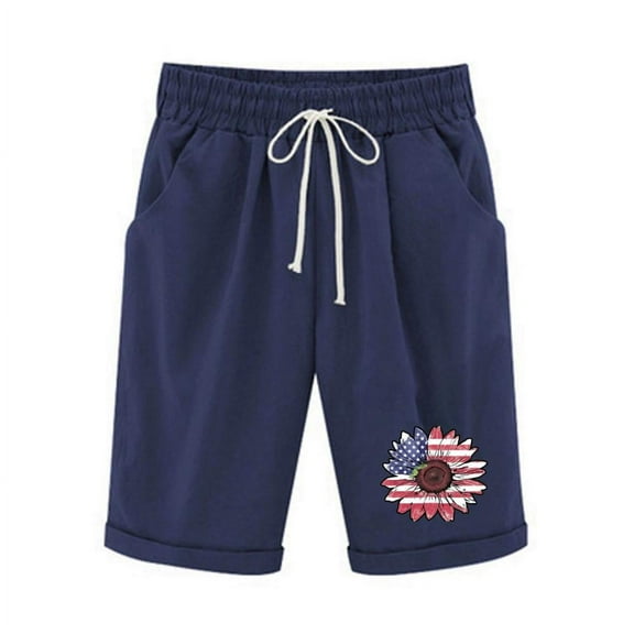 Patlollav Independence Women Casual Shorts Drawstring Comfy Elastic Waist Shorts Summer Pull On Shorts with Pockets