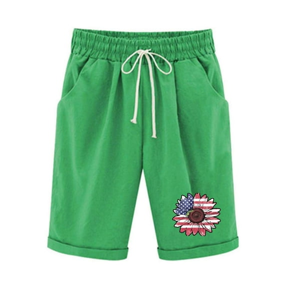 Patlollav Independence Women Casual Shorts Drawstring Comfy Elastic Waist Shorts Summer Pull On Shorts with Pockets