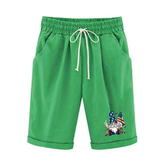 Patlollav Independence Women Casual Shorts Drawstring Comfy Elastic Waist Shorts Summer Pull On Shorts with Pockets