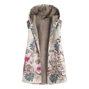 PATLOLLAV Jacket for Women,Flash Picks Women's Casual Print Hooded Sleeveless Top Plush Jacket Vest