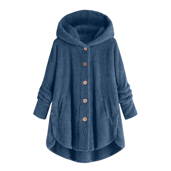 Patlollav Jackets for Women,Ladies Plus Size Winter Jacket Plush Tops Hooded Loose Cardigan Wool Coat