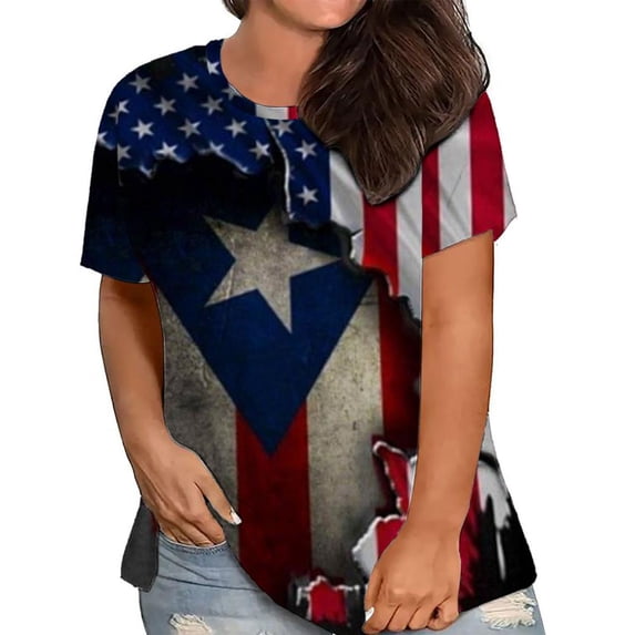 Patlollav July 4Th Tshirt For Women Plus Size Short Sleeve Tops Stripe Print Oversize Blouses Independence Day Round Neck Tee Shirt
