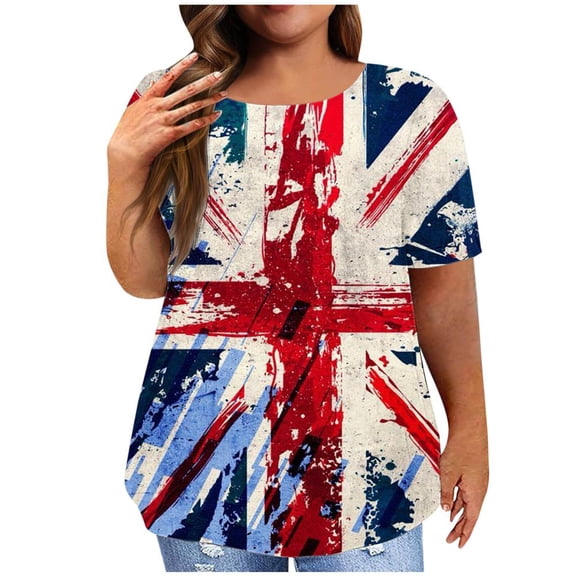 Patlollav July 4Th Tshirt For Women Plus Size Short Sleeve Tops Usa Flag Graphic Print Blouses Independence Day Plus Size Tee Shirt