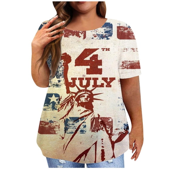 Patlollav July 4Th Tshirt For Women Plus Size Short Sleeve Tops Usa Flag Graphic Print Blouses Independence Day Plus Size Tee Shirt