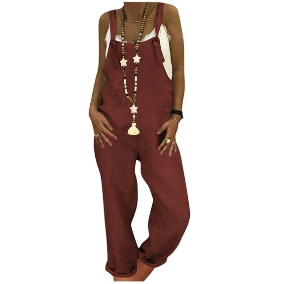 Patlollav Jumpsuits Womens Plus Size Sleeveless Overalls Suspenders with Pockets Jumpsuit