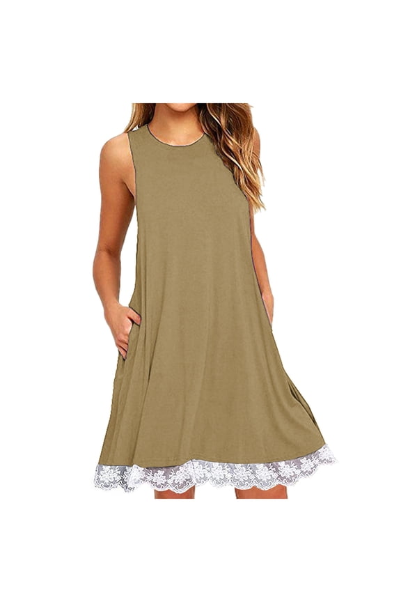 Patlollav Ladies Casual Dresses,Fashion Dresses Women Summer Casual Round-Neck Sleeveless High Waist Mini Dress