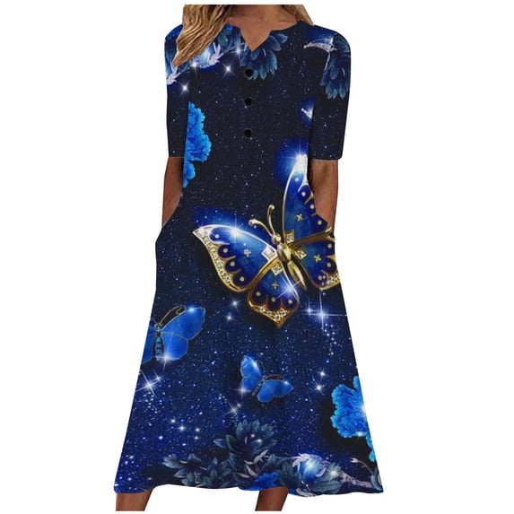 Patlollav Ladies Casual Dresses,Women Loose Dress Fashion Summer Casual Short Sleeve V-Neck Print Dress