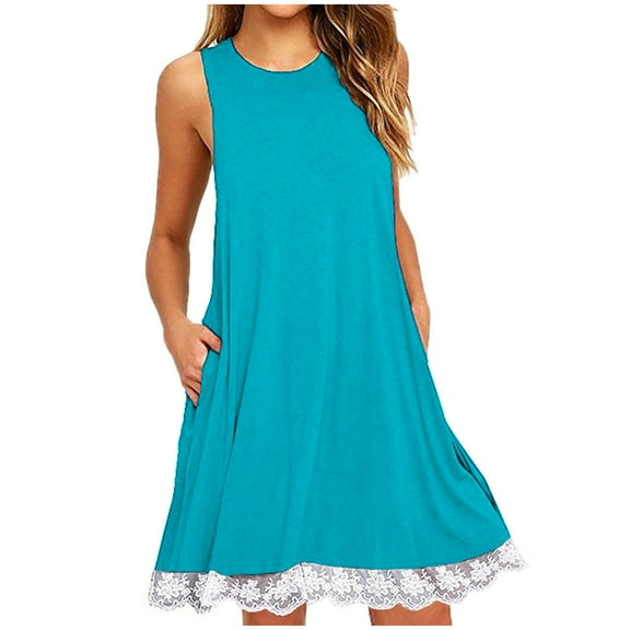 Patlollav Dress Women,Fashion Dresses Women Summer Casual Round-Neck Sleeveless High Waist Mini Dress