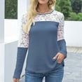 thumbnail image 1 of Patlollav Ladies Round Neck Solid Color Patchwork Lace Tops/Shirt, 1 of 6