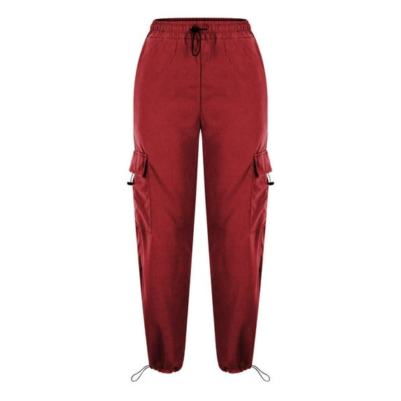 Patlollav Long Pants Womens Street Style Vintage Pocket Tie Elastic Waist Casual Work Pants