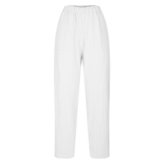 Patlollav Long Pants for Women Thickened Cotton and Linen Solid Color Comfortable Summer Casual Radish Pants