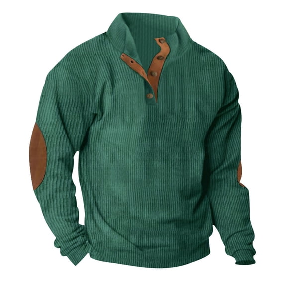 Patlollav Man Pullover Sweatshirt Sports Stand Collar Button Patchwork Blouse
