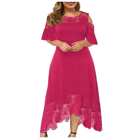 Patlollav Maxi Dress for Women, Plus Size Women Dress Sexy Ruffle Strapless Lace Splicing Short Sleeve Dresses