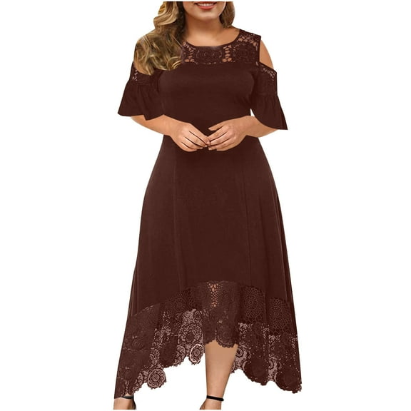 Patlollav Maxi Dress for Women, Plus Size Women Dress Sexy Ruffle Strapless Lace Splicing Short Sleeve Dresses
