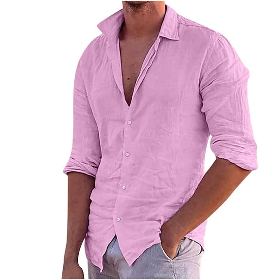 Patlollav Men Long Sleeve Shirts Solid Casual Turn-Down Collar Pocket Button Blouse
