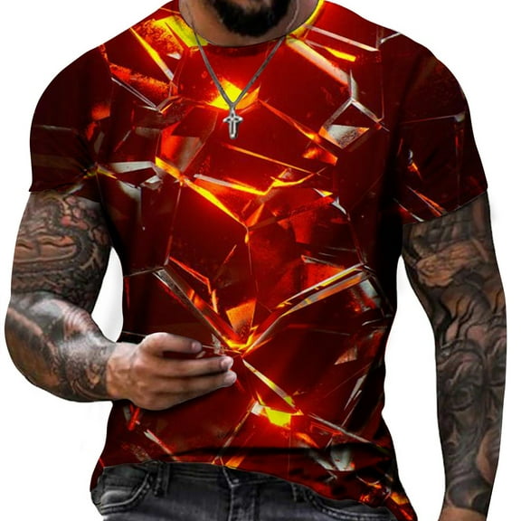 Patlollav Men Short Sleeve Tops Casual Fashion Round Neck Pullover Print T-Shirts