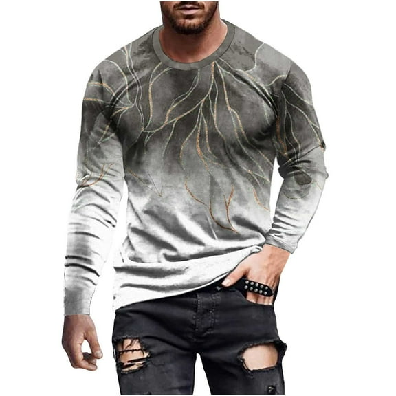 Patlollav Men T-Shirts Casual Round Neck Long Sleeve Pullover Print Blouse Tops
