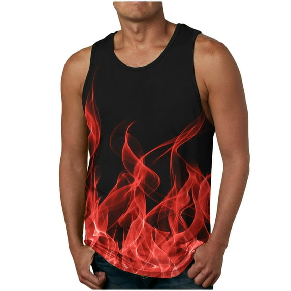 Patlollav Men Tank Tops Casual Fashion Print Pullover Round Neck Sports Vest