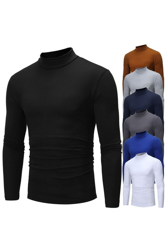 Men Winter High-neck Solid Color Slim Long-sleeve Tops Men's Bottoming Shirt