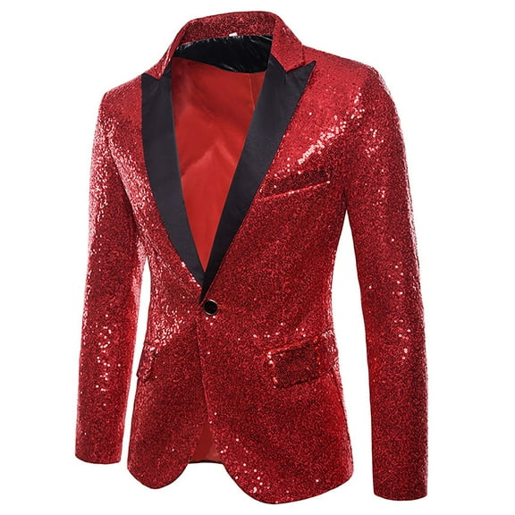 Patlollav Mens Blazer Winter Fashion Personality Sequins Casual Suit Jacket