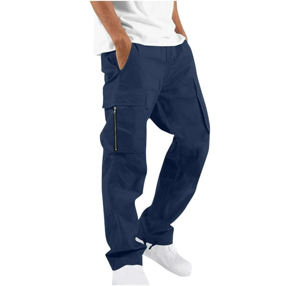 Patlollav Mens Cargo Pants Casual Multiple Pockets Outdoor Straight Fitness Pants Trousers