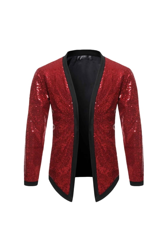 Patlollav Mens Casual Solid Long Sleeve Sequin Dance Dress Cardigan Jacket