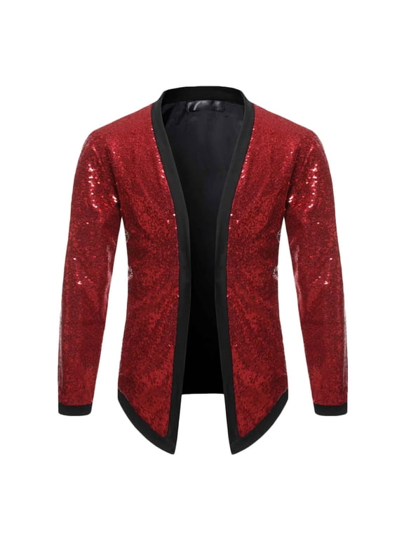Patlollav Mens Casual Solid Long Sleeve Sequin Dance Dress Cardigan Jacket