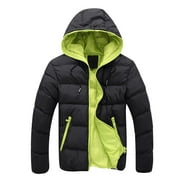 Patlollav Mens Coats Autumn and Winter Color Contrast Thick Hooded Cotton Jacket