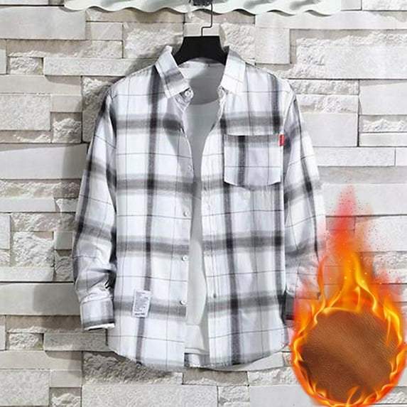 Patlollav Mens Coats Plus Size Plush Thick Warm Plaid Shirt Autumn/Winter Jacket