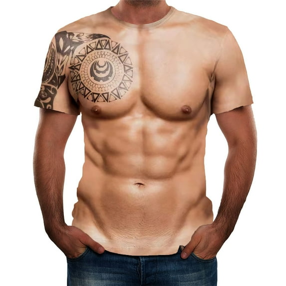 Patlollav Mens Fashion Tops Muscular Man Print Fitness Short Sleeve T-Shirt