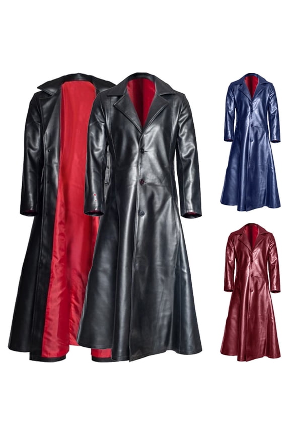 Mens Gothic Long Coat Leather Coat Faux Leather Jacket Jackets S-5XL