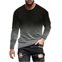 Patlollav Mens Gradient Color T-Shirt Non Positioning Print Long Sleeve Round Neck Casual Blouses