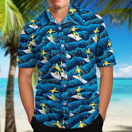 Patlollav Mens Hawaiian Print Lapel Short Sleeve Shirts Plus Size
