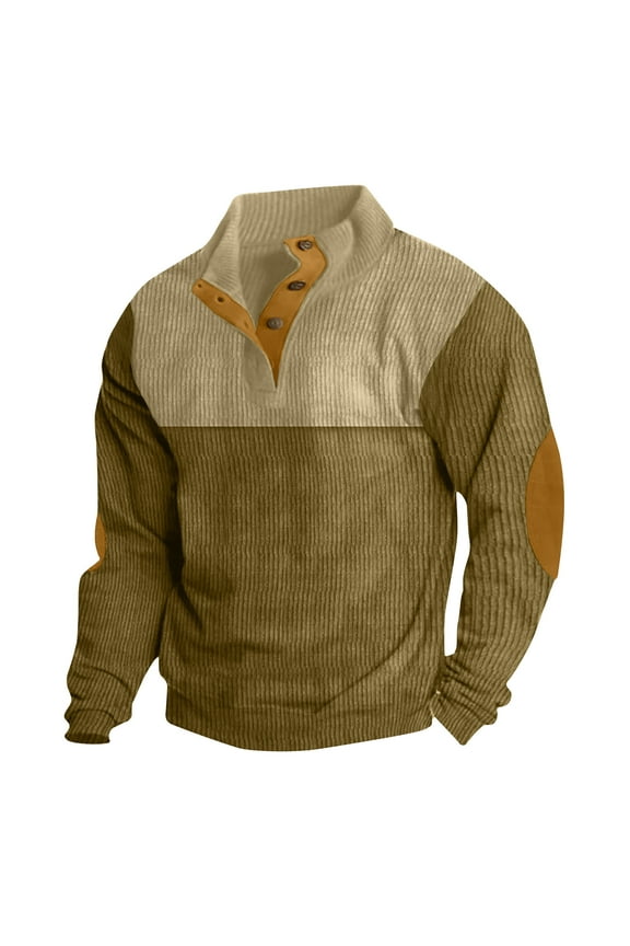 Mens Long Sleeve Sweatshirts,Man Casual Patchwork Pullover Fashion Long Sleeve Stand Collar Button Blouse