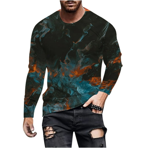 Patlollav Mens Long Sleeve T-Shirt Color Marble Sports Tops Blouses Shirts