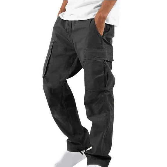 Patlollav Mens Pants Multiple Pockets Outdoor Straight Type Cargo Pants Trousers