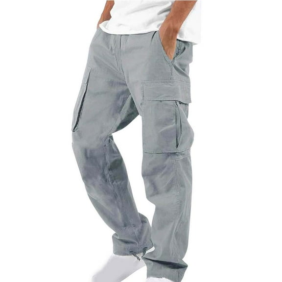 Patlollav Mens Pants Multiple Pockets Outdoor Straight Type Cargo Pants Trousers