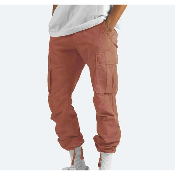 Patlollav Mens Solid Multiple Pockets Outdoor Straight Type Fitness Pants Cargo Trousers
