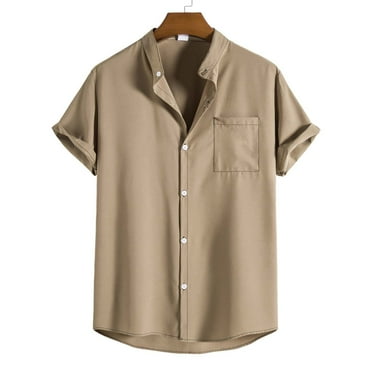 Patlollav Mens Tops Summer Short Sleeve Casual Solid Color Button-Up Shirts