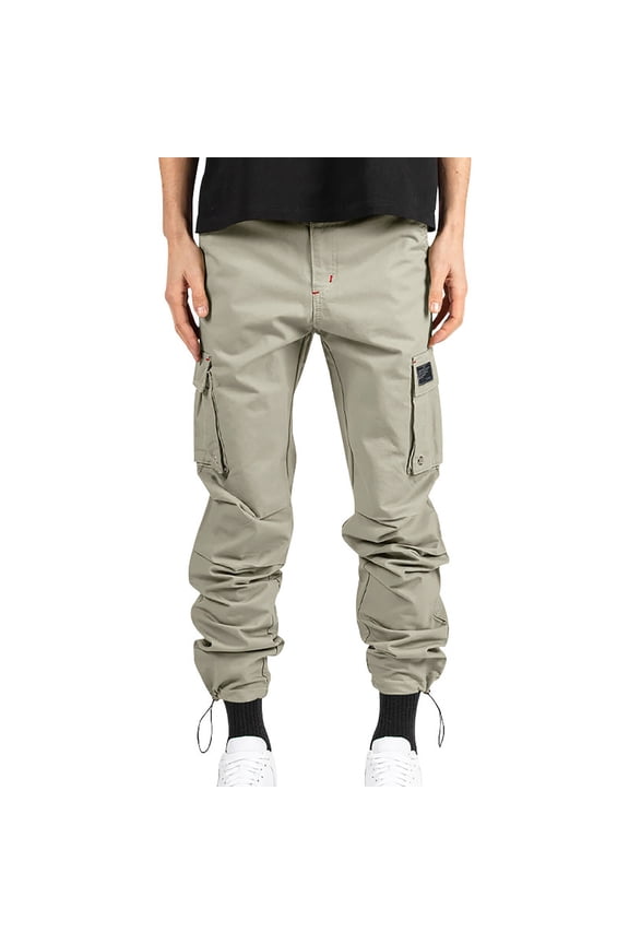 Mens Trousers Woven Fabric Multiple Pockets Solid Color Casual Pants Work Pants