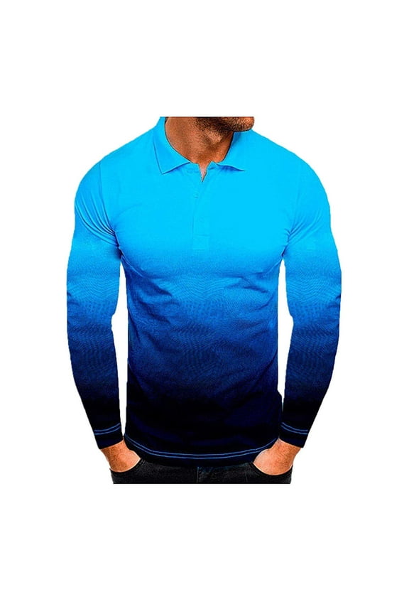 Mens Long Sleeve T-Shirt Turn-Down Collar Pullover Casual Basic Tops