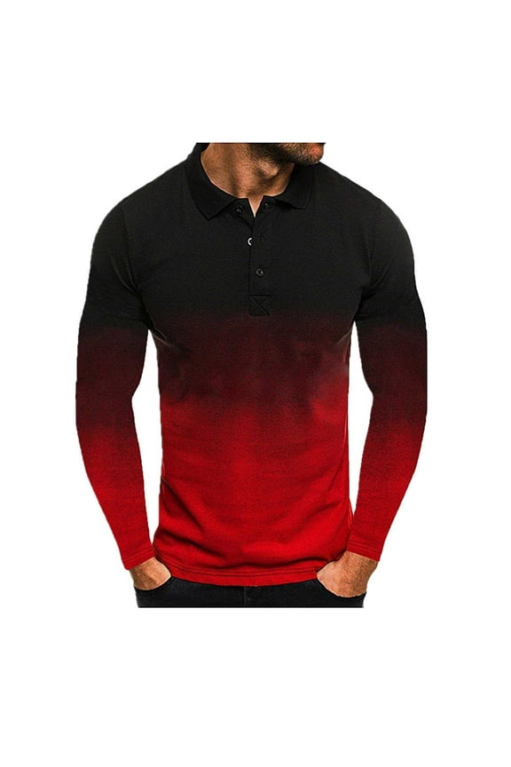 Mens Turn-Down Collar Tops Slim Fit Basic Long Sleeve T-Shirt