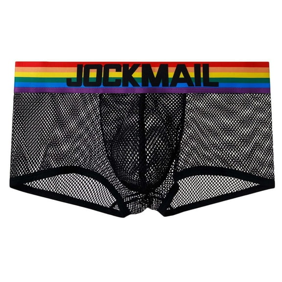 Patlollav Mens Underwear Breathable Rainbow Sexy See-Through Four-Corner Low-Waist Boxer Briefs
