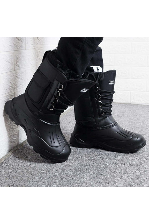 Mens Winter Snow Boots Waterproof Warmest Plus Plush Outdoor Non-Slip Shoes Men Mid-Calf Boots