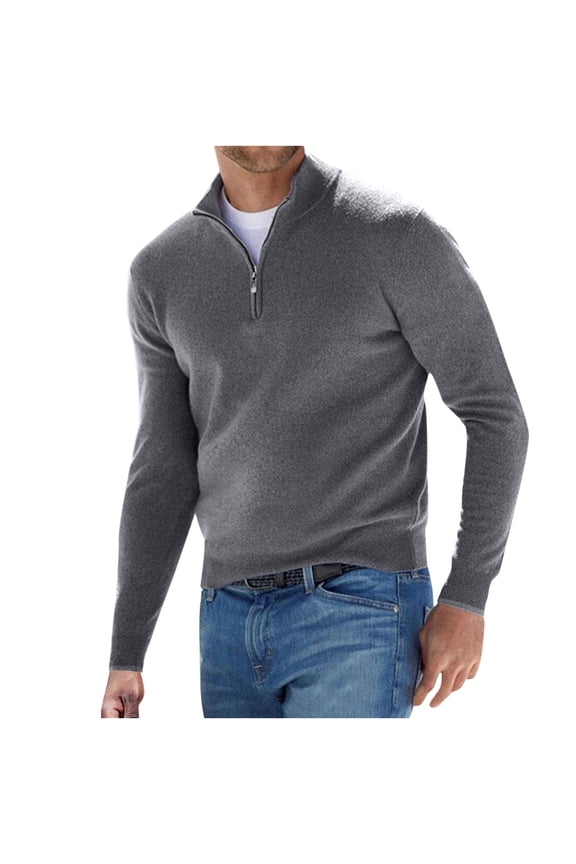 Patlollav Mens Wool Sweater Stand Up Collar Solid Long Sleeve Knitted Pullovers