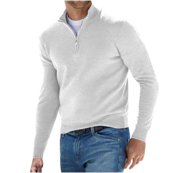 Patlollav Mens Wool Sweater Stand Up Collar Solid Long Sleeve Knitted Pullovers