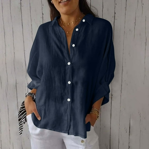 Patlollav New 2024 Shirts for Women Solid Casual Cotton and Linen Bubble Wrinkles Tie Back Design Fashion Tops