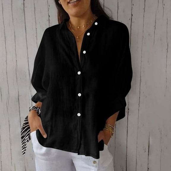 Patlollav New 2024 Shirts for Women Solid Casual Cotton and Linen Bubble Wrinkles Tie Back Design Fashion Tops